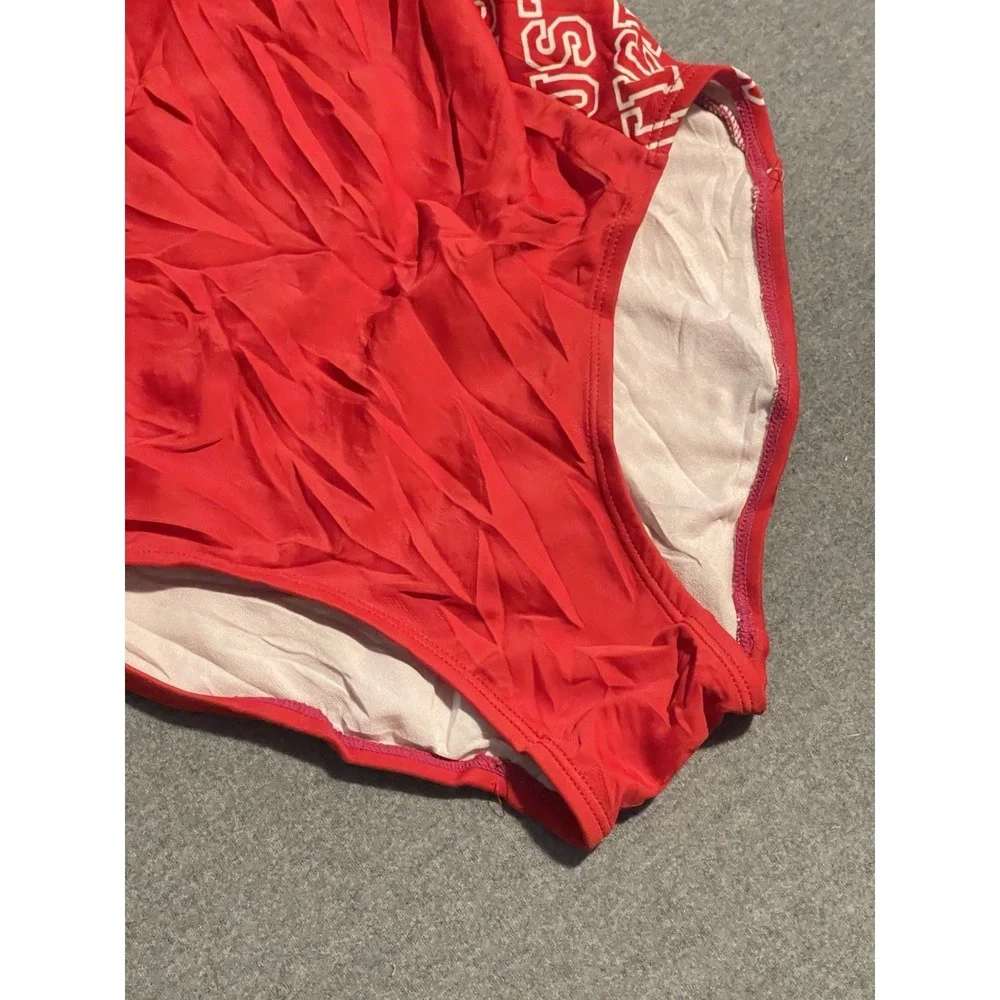 Justice Girls Red One‎ Piece Swimsuit Size 14 Logo Side Summer Pool Swimwear